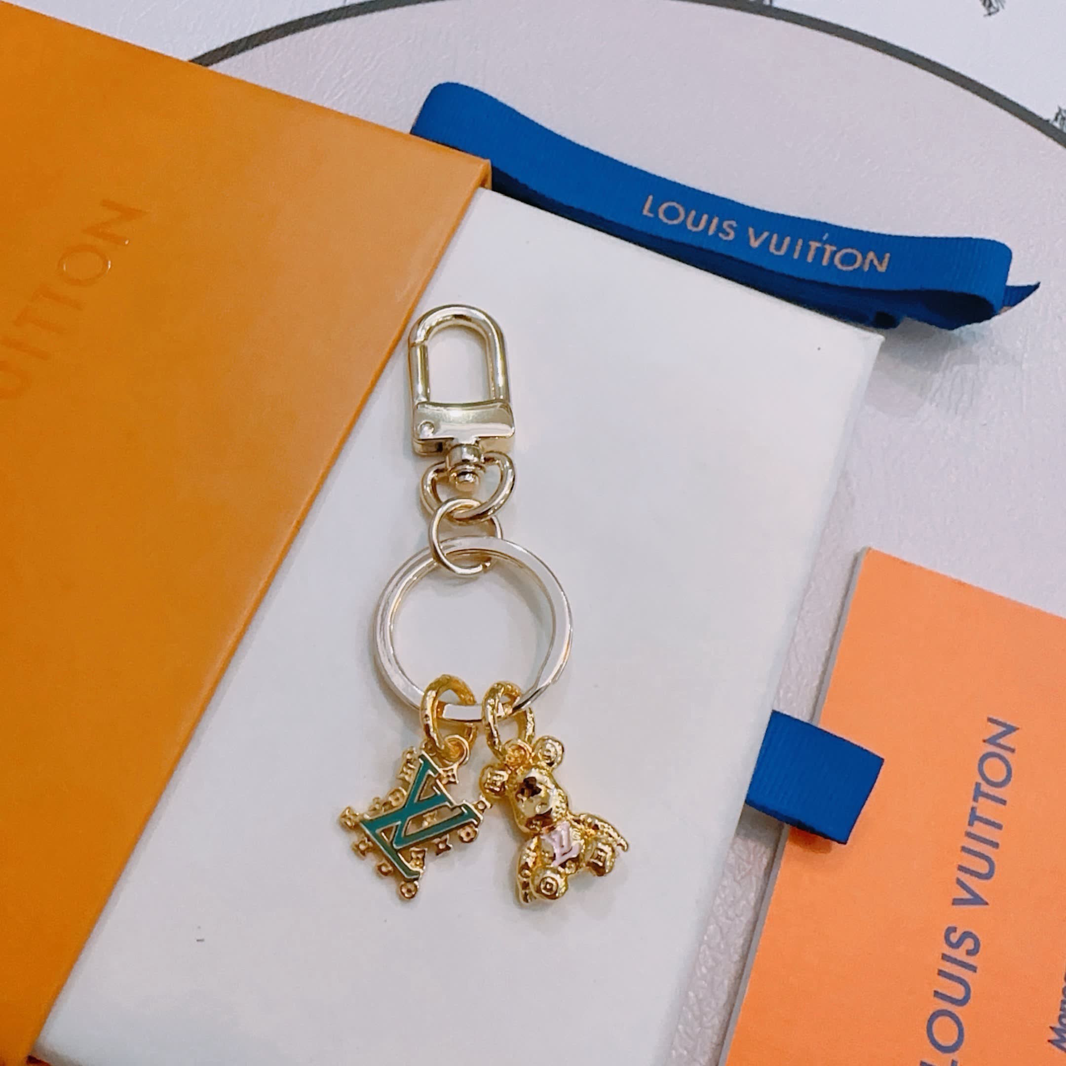 Louis Vuitton Keychain with Monogram and Bear Charm